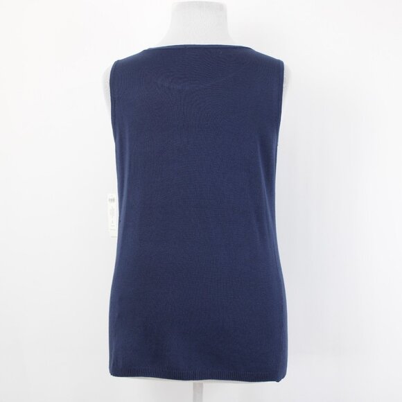 Chicos Top $50 Sz 2 Navy Blue Rib Trim Detail Tank Rayon Top - Picture 5 of 12